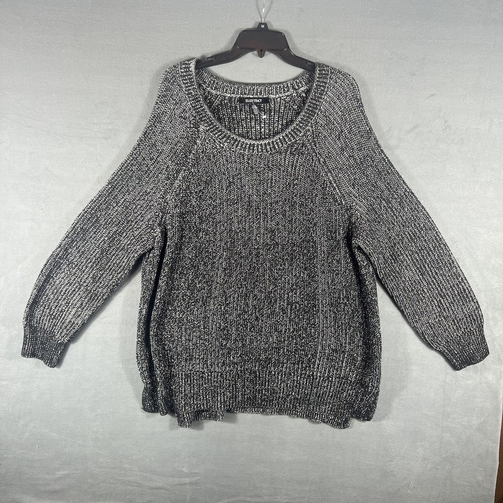 Ellen Tracy Women's Black Marl Knit Sweater Pullover Long Sleeve Size XXL